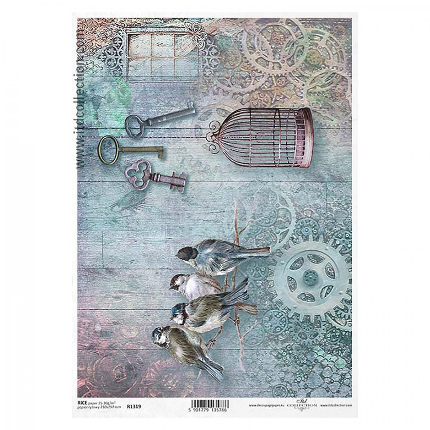 Rýžový papír na decoupage, A4, klíček od klece
