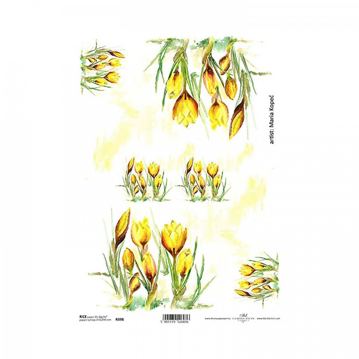 Rýžový papír na decoupage, A4, žlutý tulipán