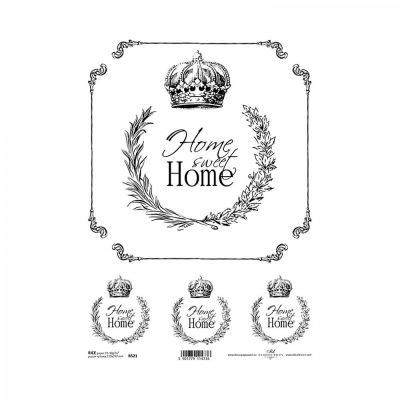 Rýžový papír na decoupage, A4, Home sweet home BW2