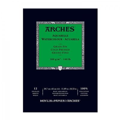 Arches skicák na akvarel CP, jemný, 29,7 x 42 cm, 300g, 12 listů