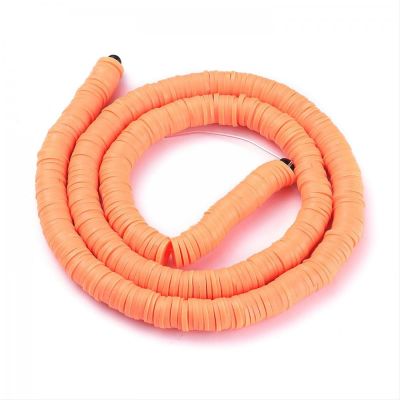 Polymerové korálky, placky, 6 mm, šňůra, oranžové