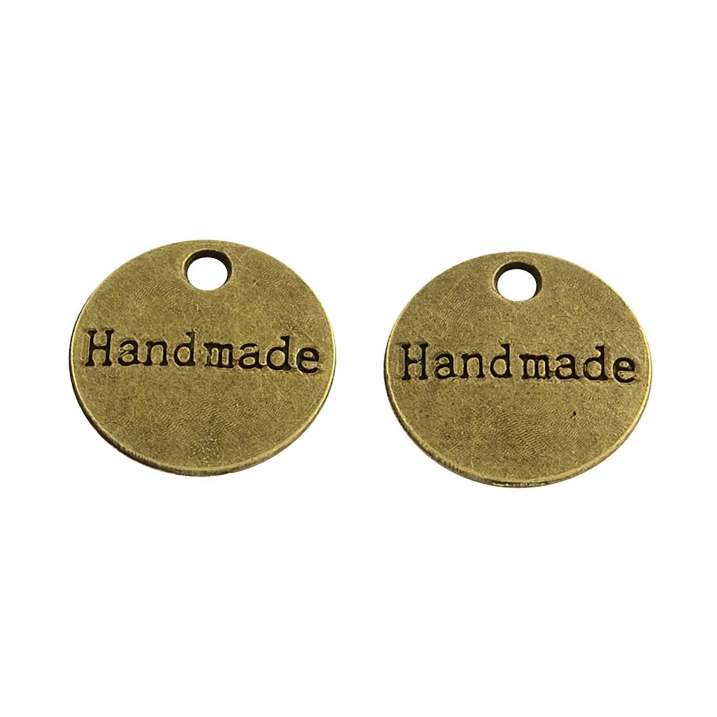 Kovová placka, přívěsek Handmade, starobronz 10 ks