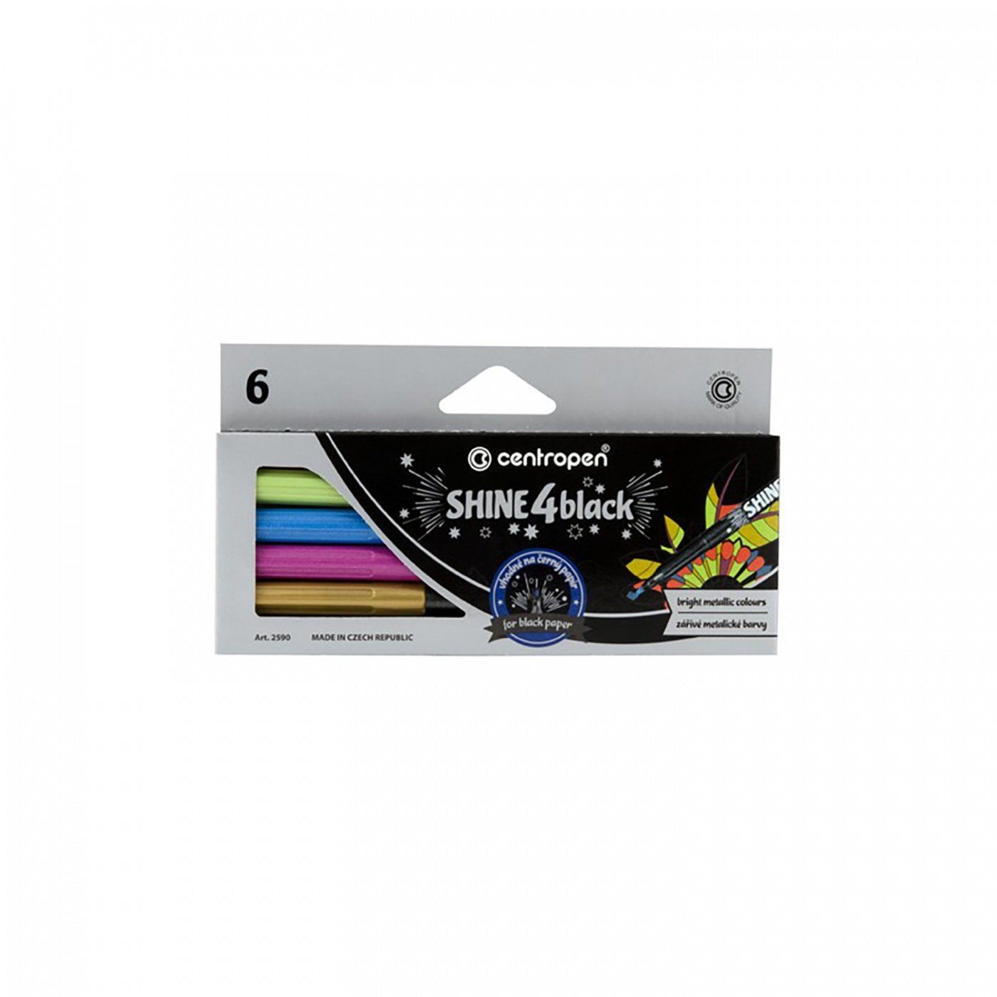 Metalické fixy CENTROPEN, Shine 4 black, sada 6 ks