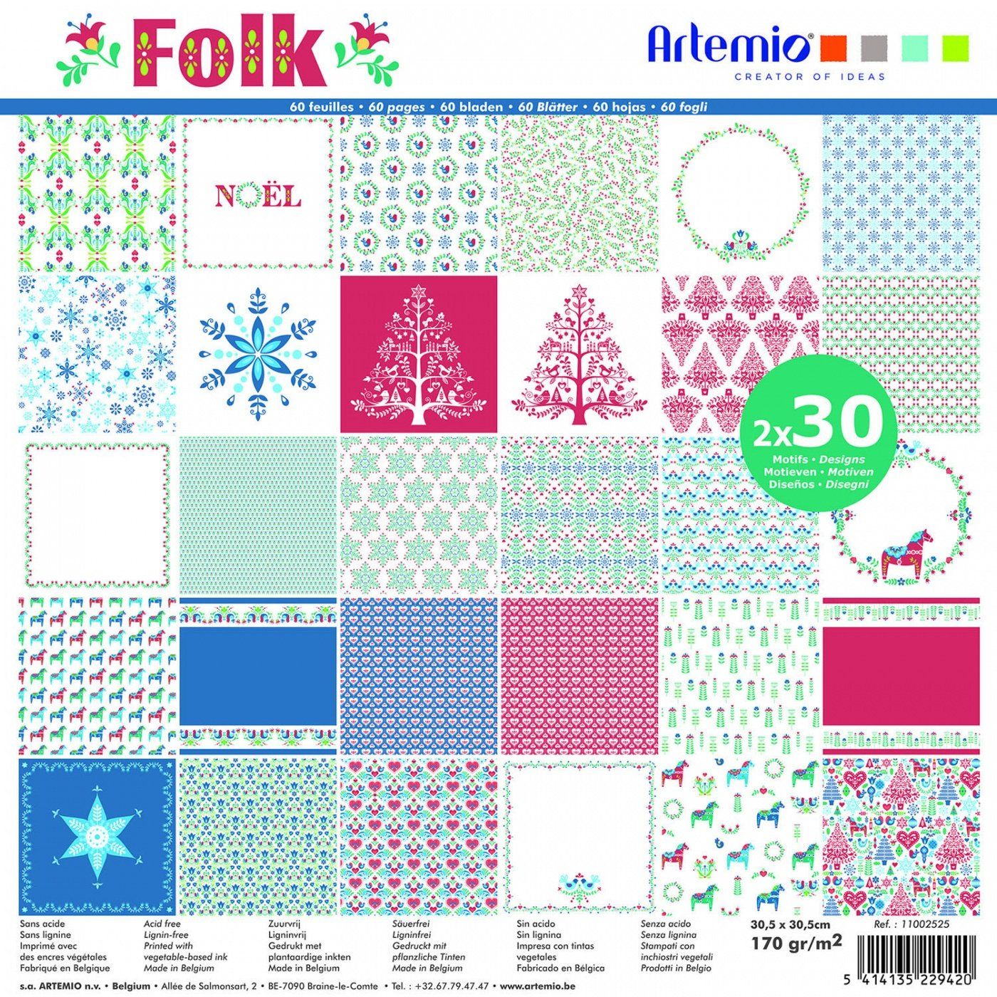 Papír na scrapbooking, Folk, 60 ks, 170 g