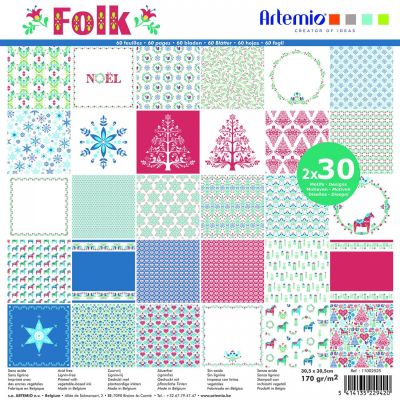 Papír na scrapbooking, Folk, 60 ks, 170 g