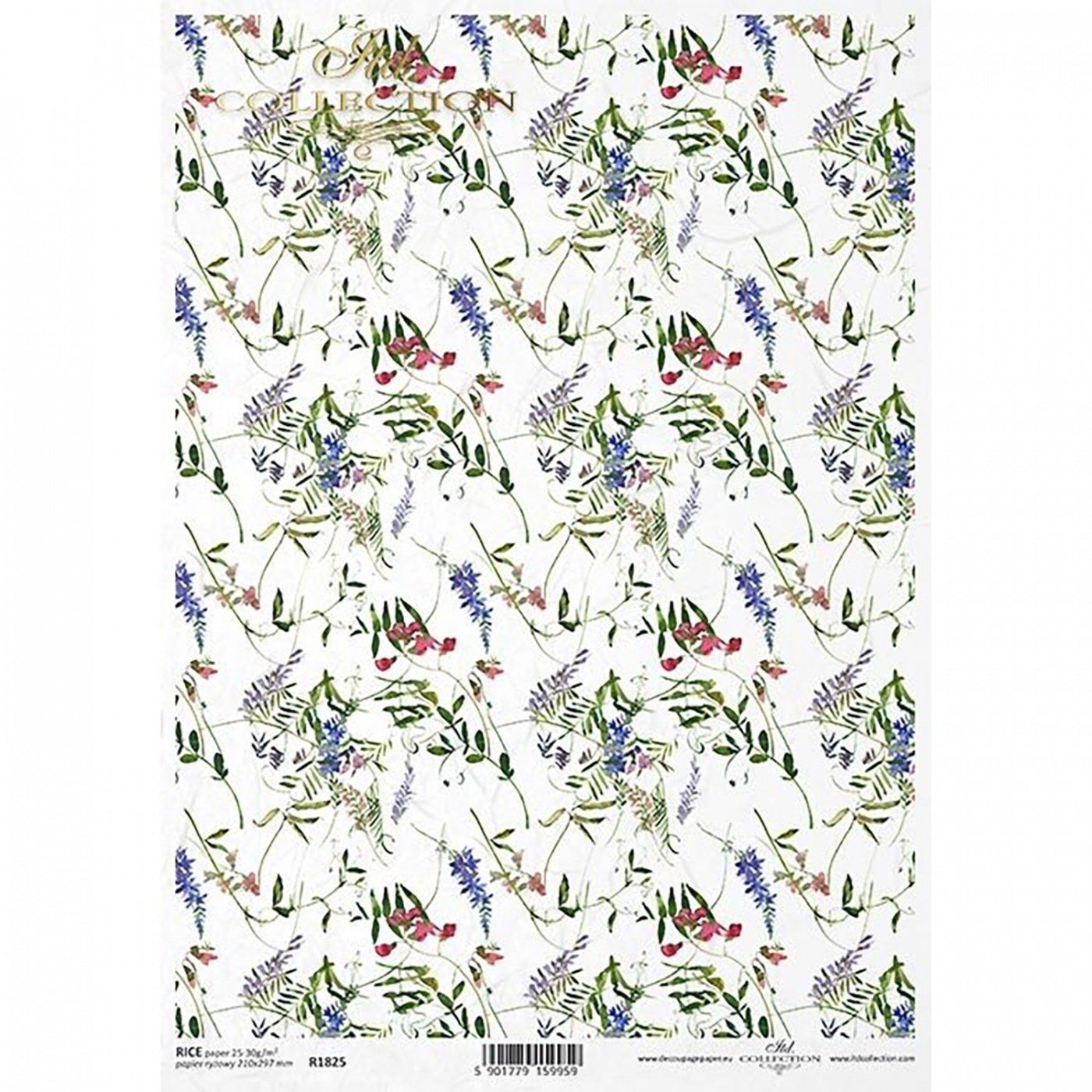 Rýžový papír na decoupage, A4, mix lučních trav a květin