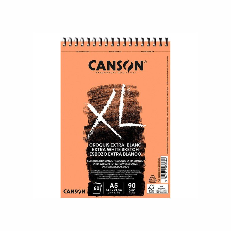 CANSON XL Sketch Extra blanc, A5 90g, 60 listů