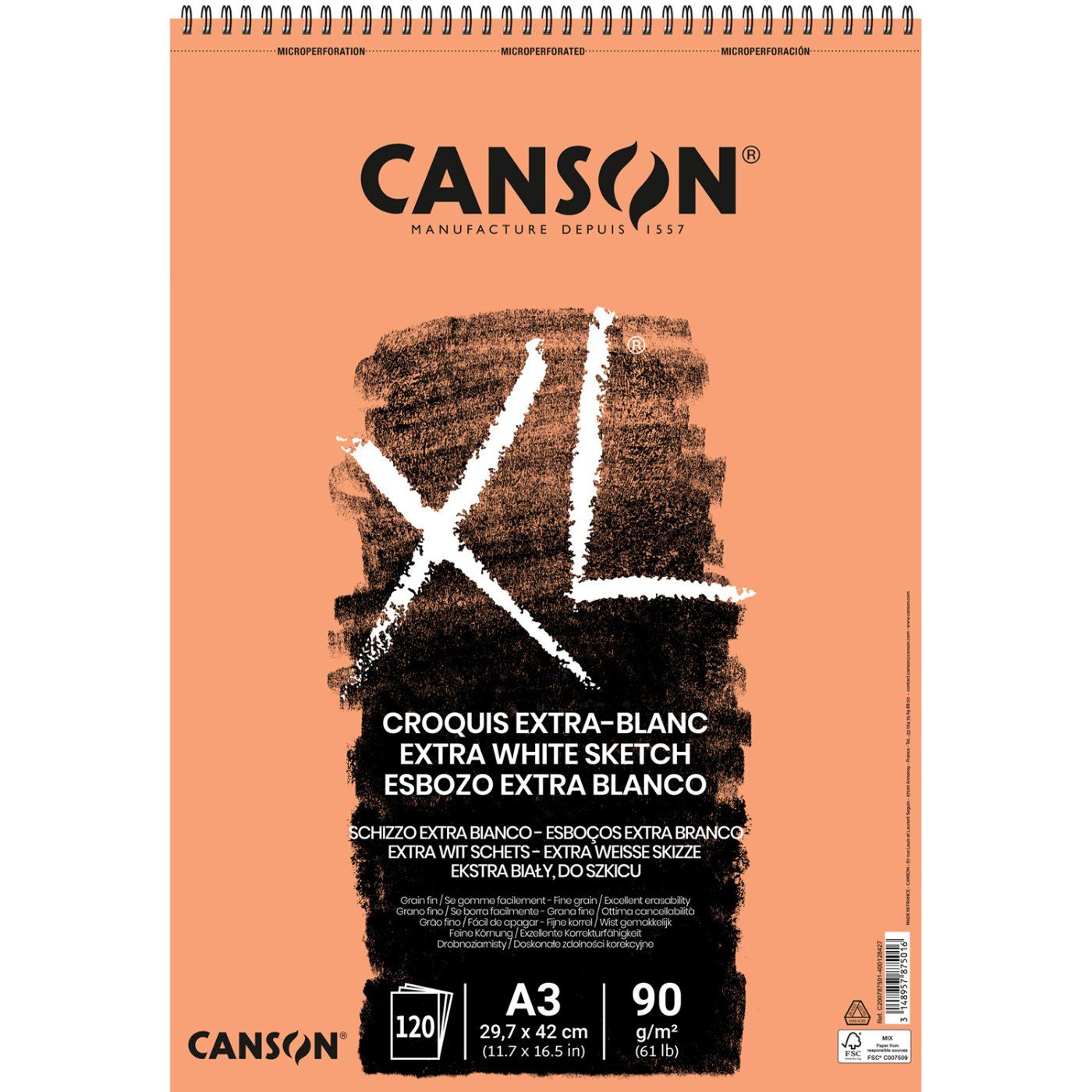 CANSON XL Sketch Extra blanc, A3 90g, 120 listů