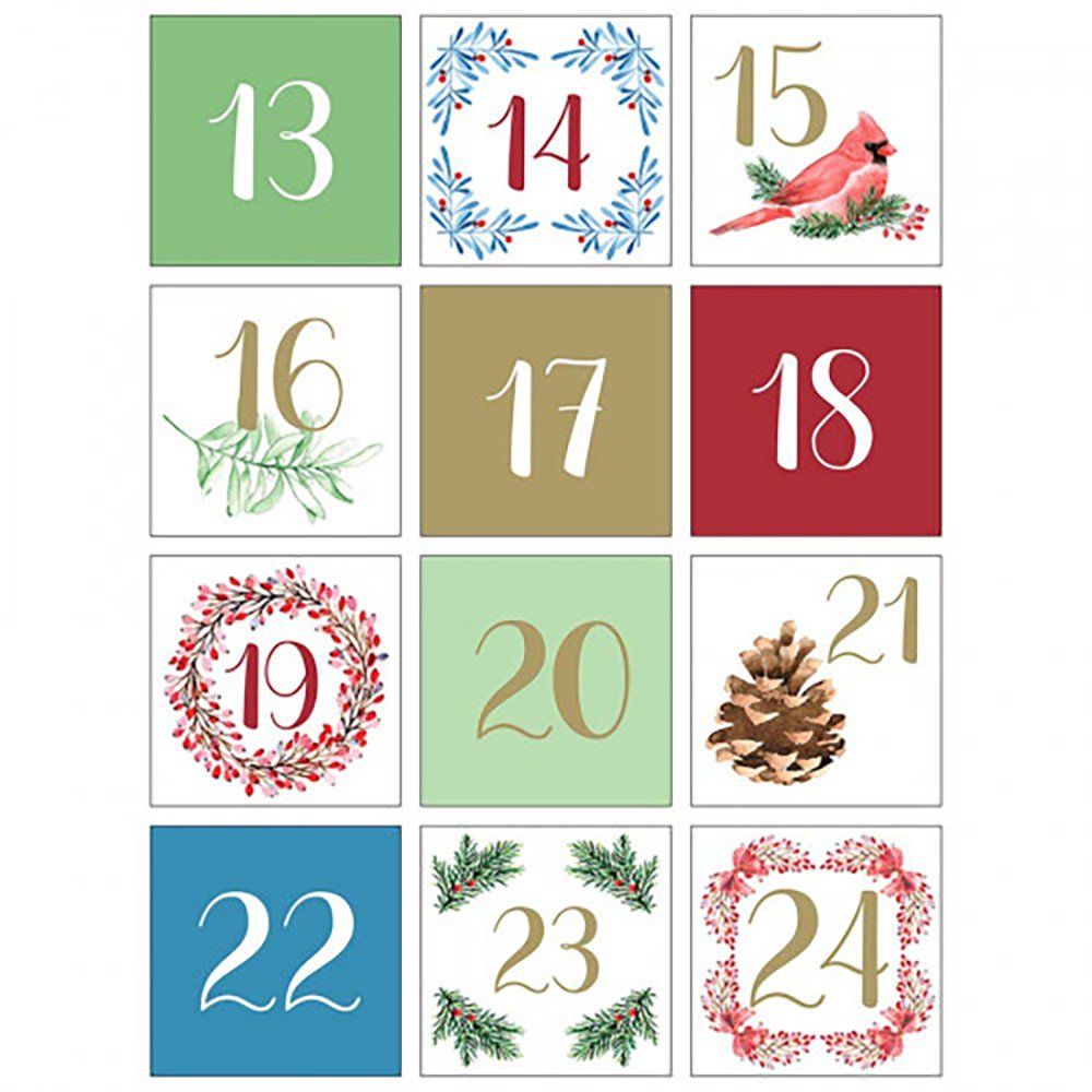 Adventní čísla, čtverce, 1-24, vánoční bobule