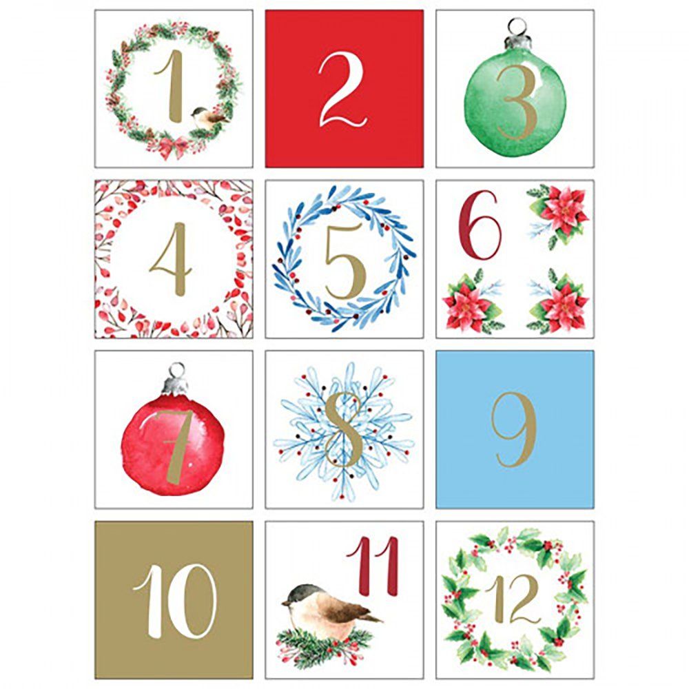 Adventní čísla, čtverce, 1-24, vánoční bobule