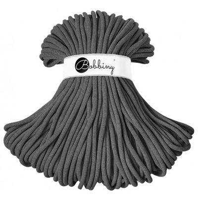 Bobbiny, Macramé pletená šňůra, 9 mm, 100 m, Charcoal