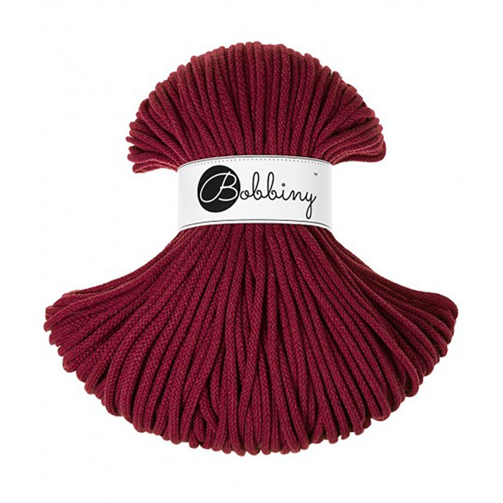 Bobbiny, Macramé pletená šňůra, 5 mm, 100 m, vínově červená