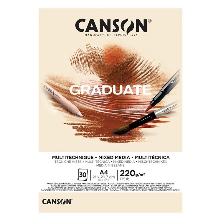 CANSON Skicák Graduate Mixed Media natural A4, 220 g, 30 listů
