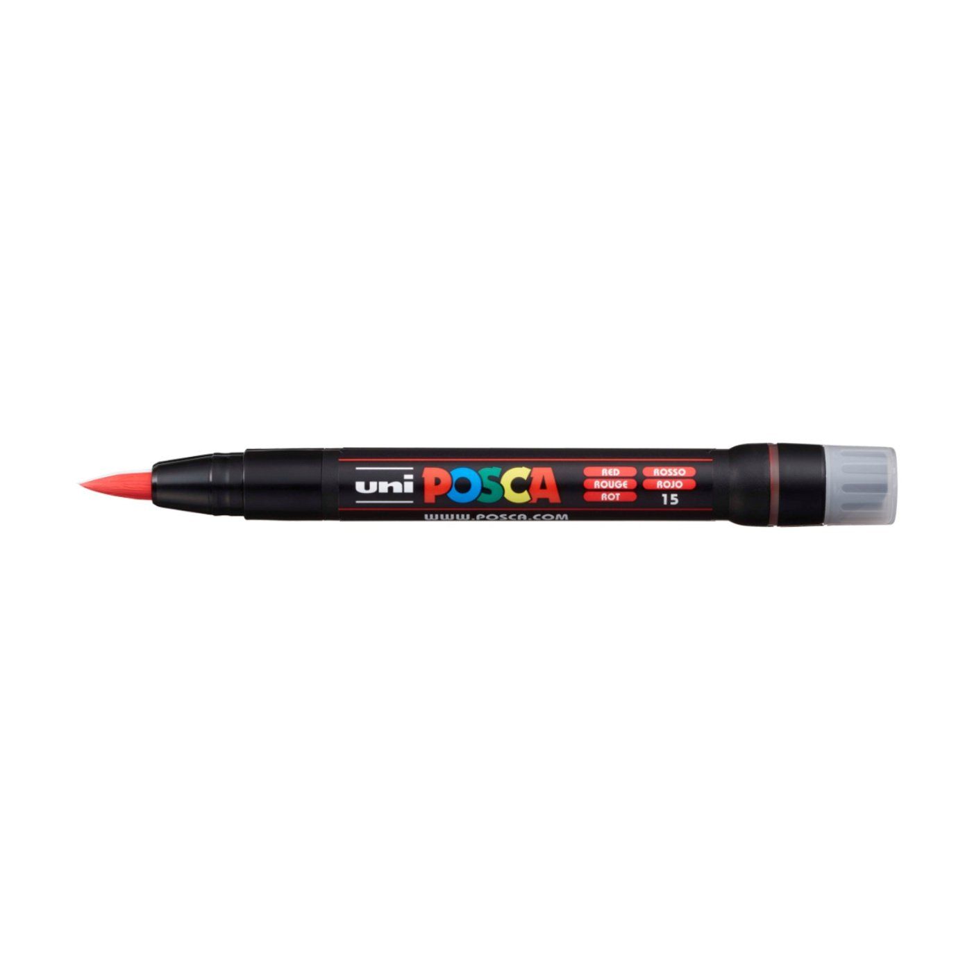 Popisovač UNI POSCA se štětcovým hrotem, červený