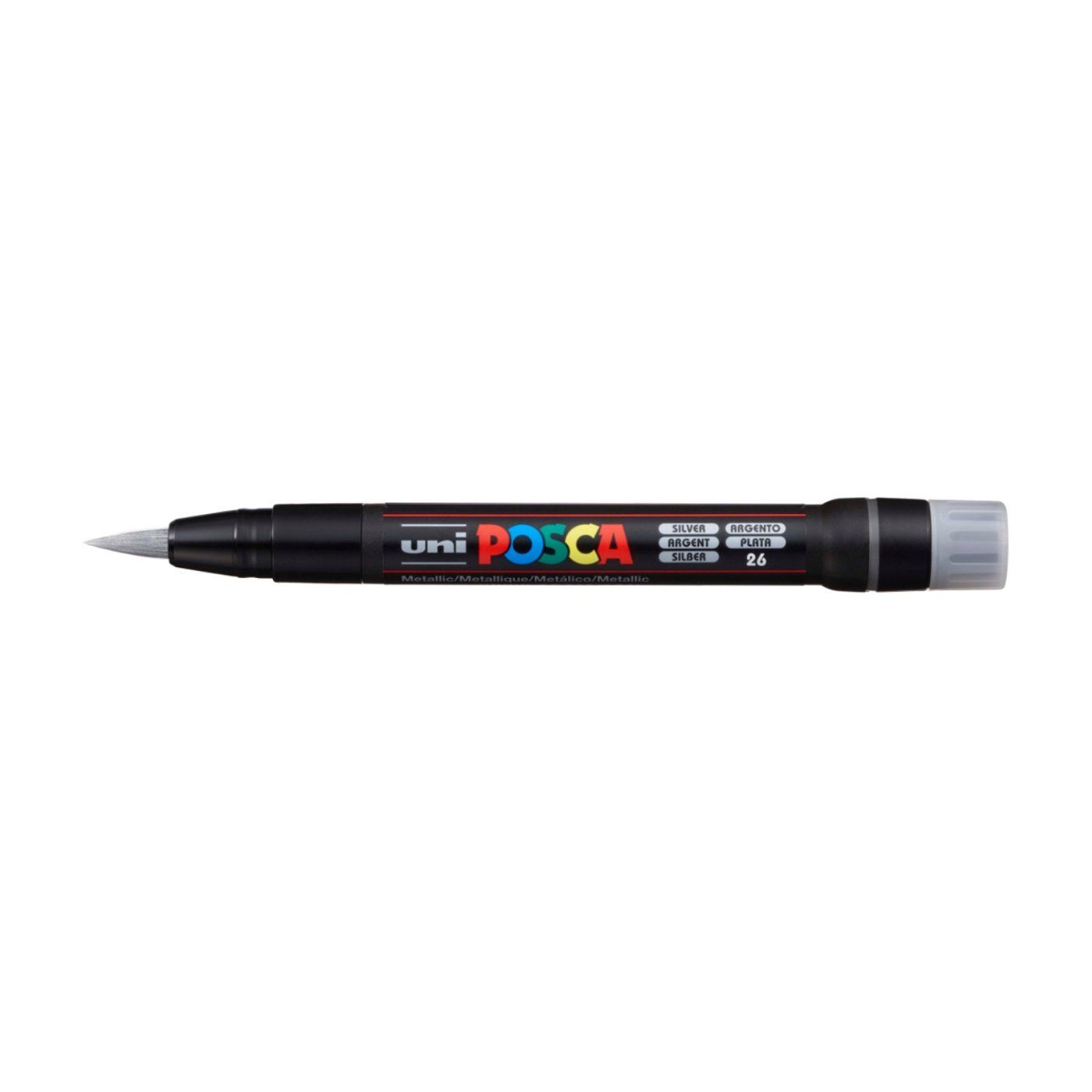 Popisovač UNI POSCA se štětcovým hrotem, stříbrný
