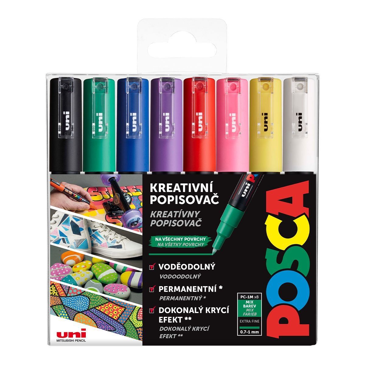 Uni POSCA, PC-1M, 0,7 mm, sada 8 popisovačů BASIC