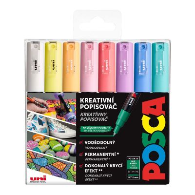 Uni POSCA, PC-1M, 0,7 mm, sada 8 popisovačů PASTEL