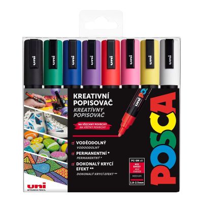 Uni POSCA, PC-5M, 2,5 mm, sada 8 fixů, BASIC