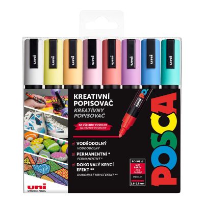 Uni POSCA, PC-5M, 2,5 mm, sada 8 fixů, PASTEL