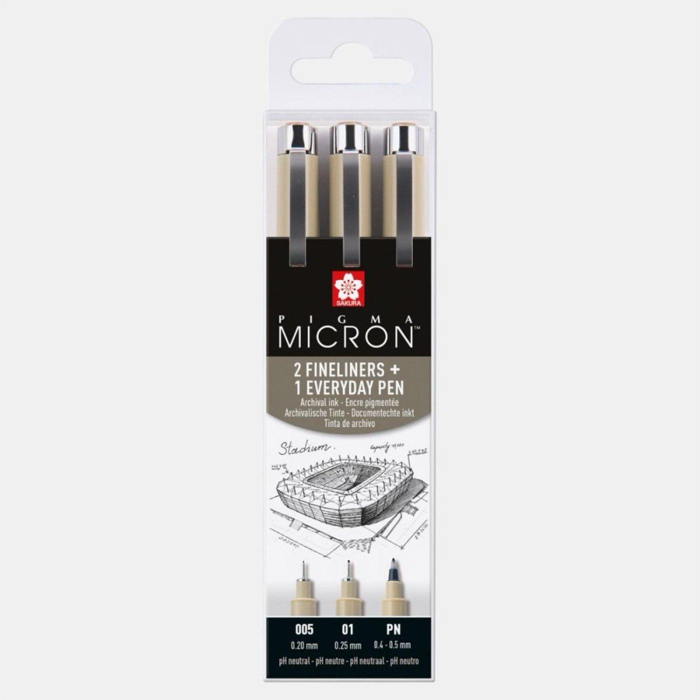 SAKURA Pigma Micron fineliner, sada Architektura 3 ks