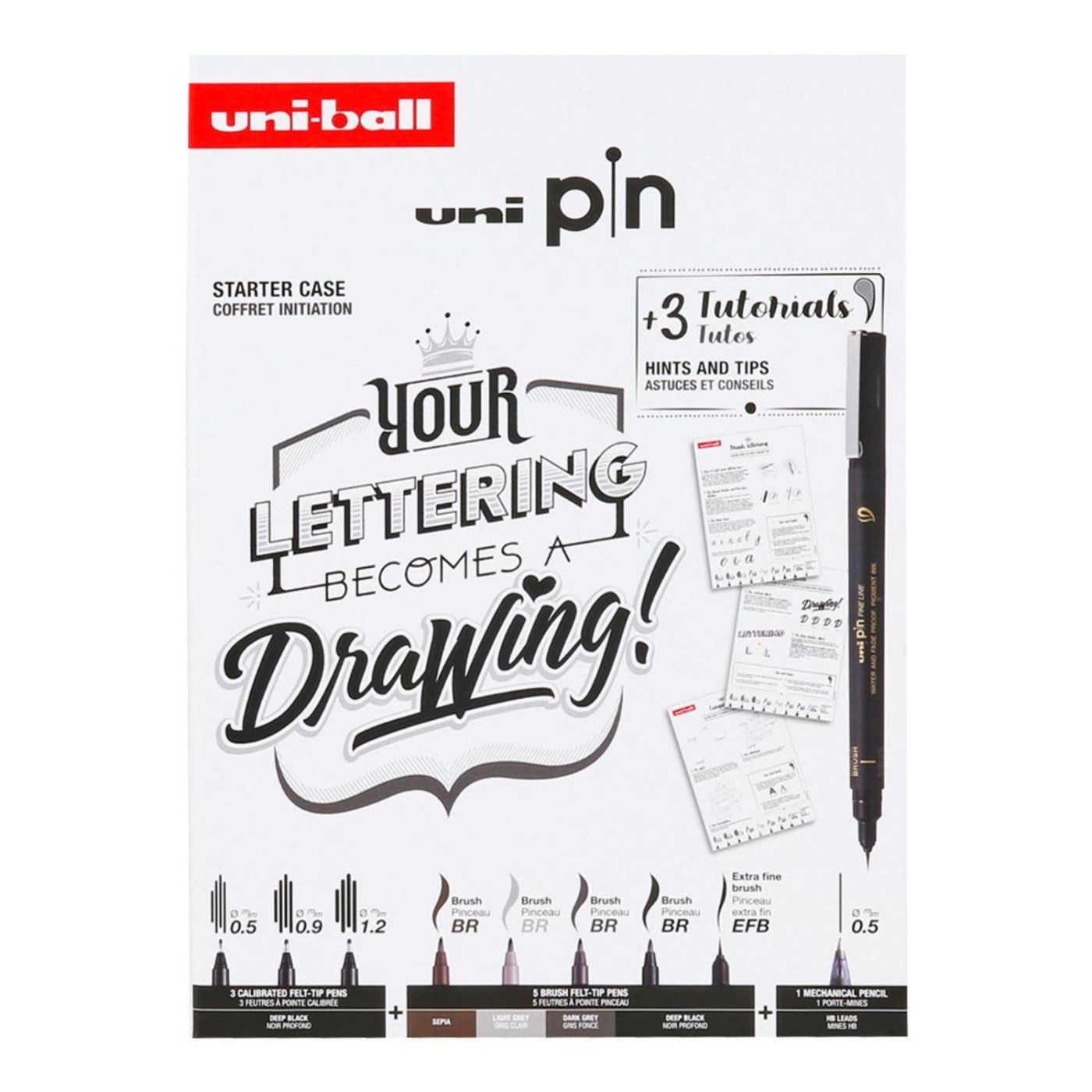 UNI PIN sada 8 fixů + mikrotužka Shalaku, Love Lettering
