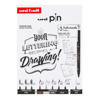 UNI PIN sada 8 fixů + mikrotužka Shalaku, Love Lettering