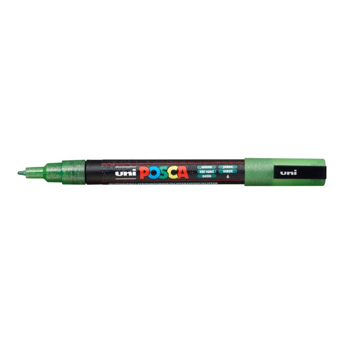 Popisovač Uni Posca PC-3ML, 1,3 mm, zelený glitter