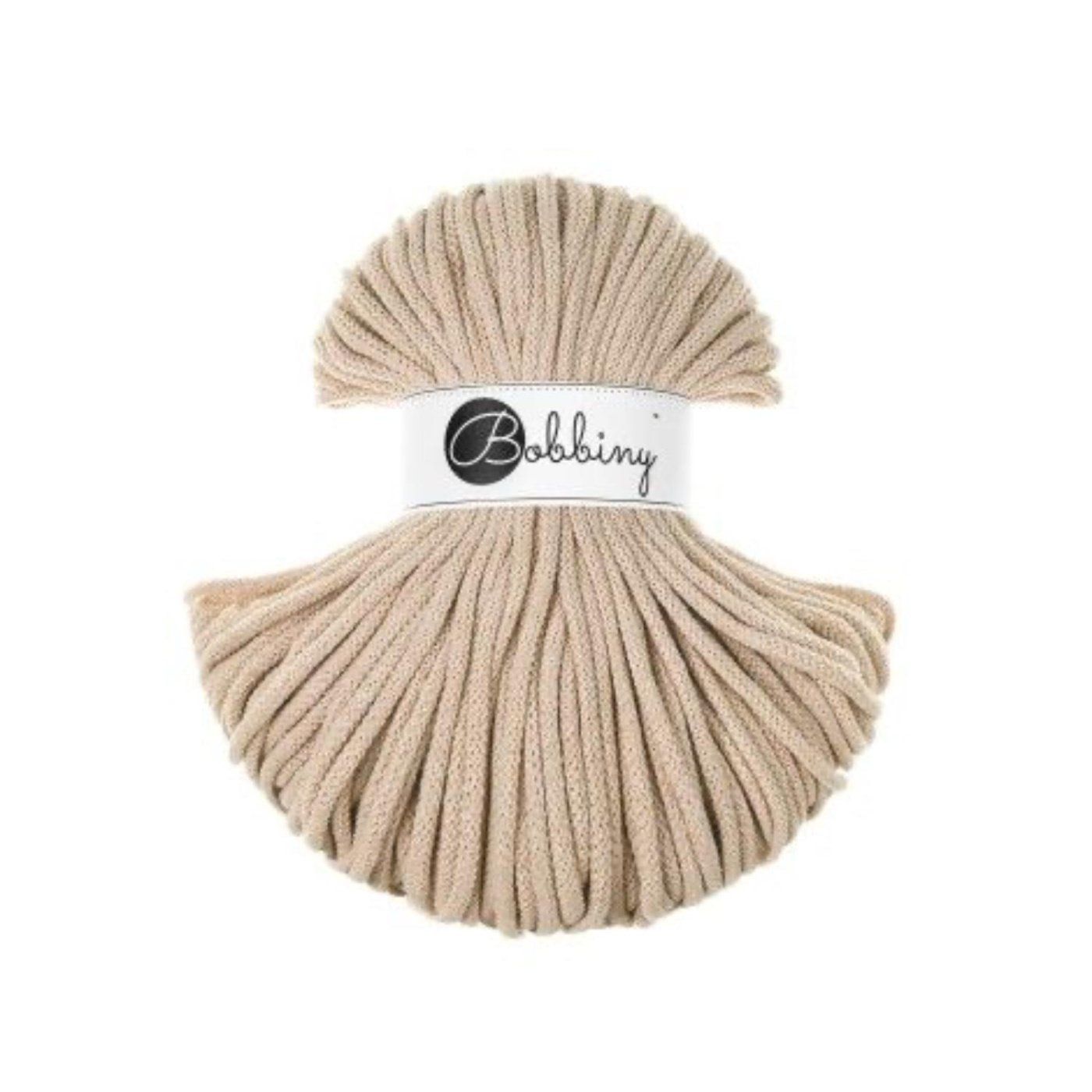 Bobbiny, pletená šňůra Macramé, 5 mm, 100 m, teplá béžová
