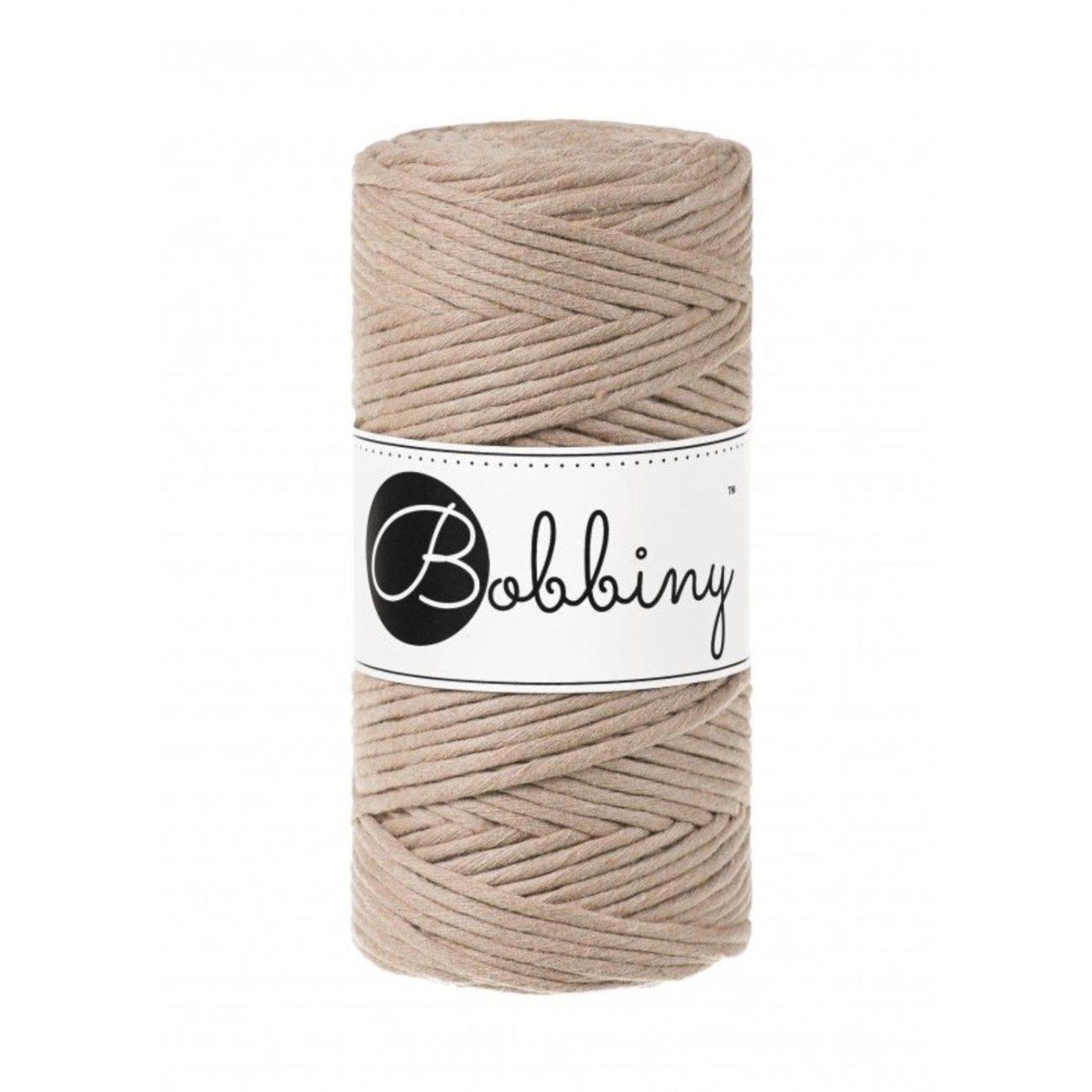 Bobbiny, kroucená šňůra Macramé, 3 mm, 100 m, písková