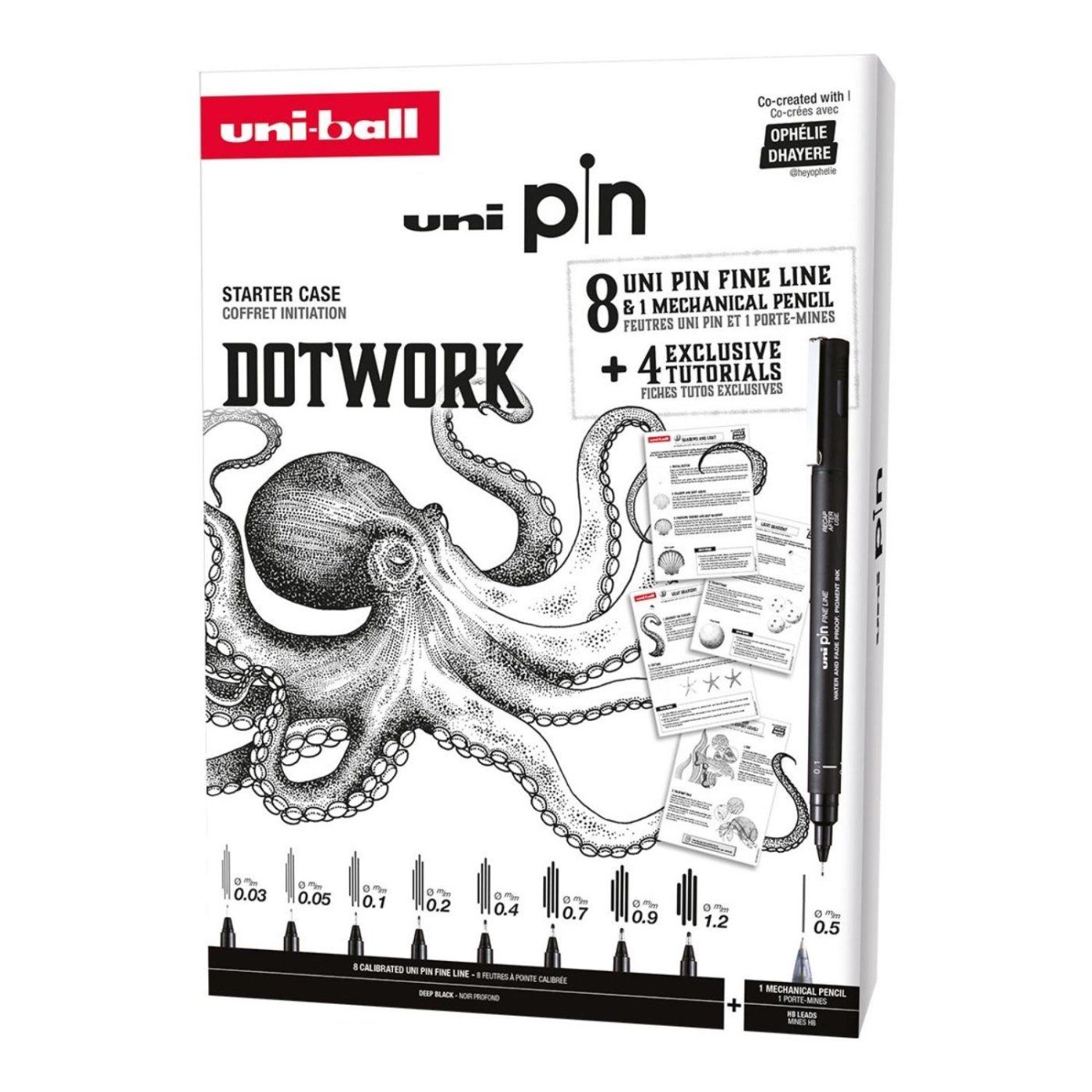 UNI PIN sada 8 fixů + mikrotužka Shalaku, Dotwork