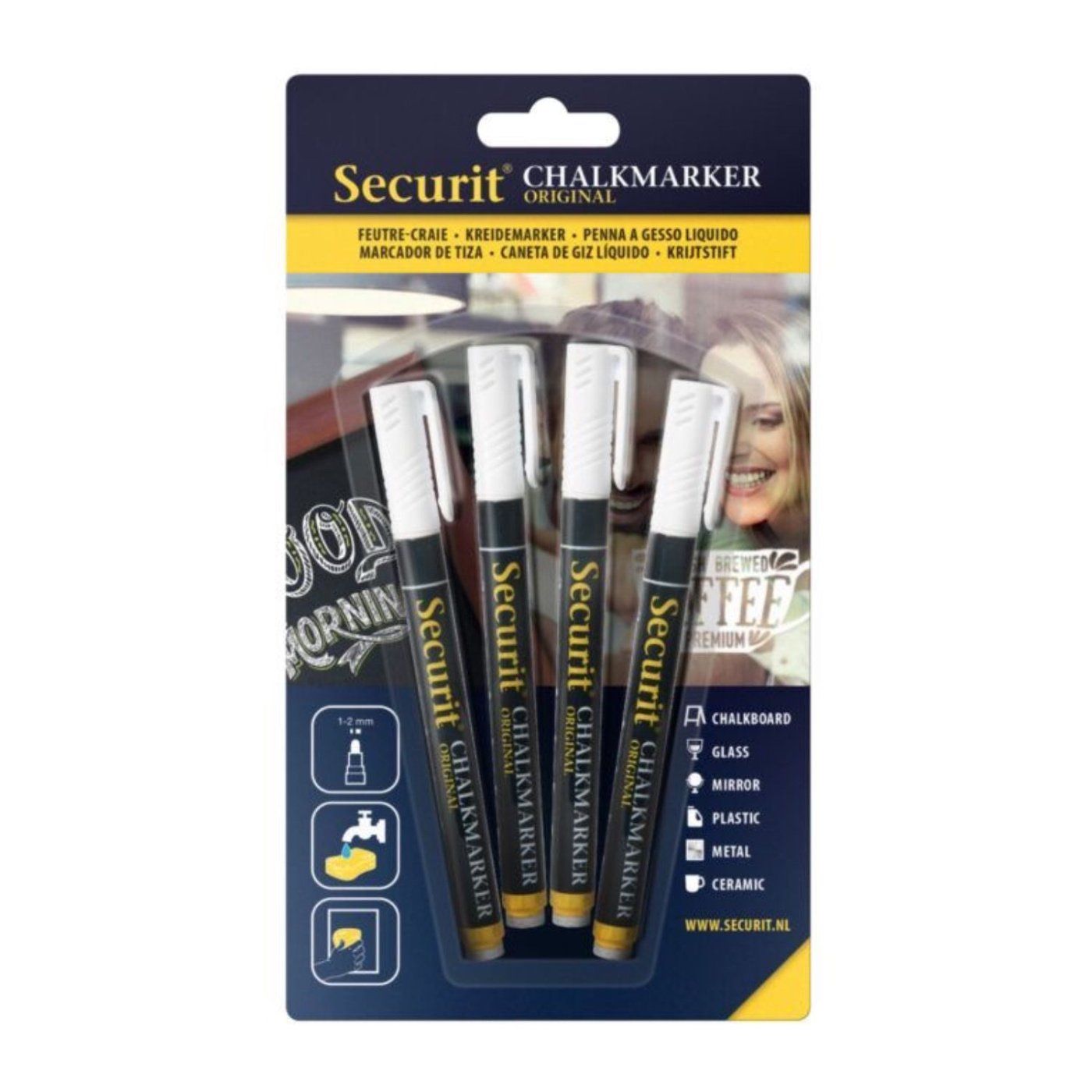 Sada 4 křídových popisovačů, Securit, hrot 1-2 mm, bílý