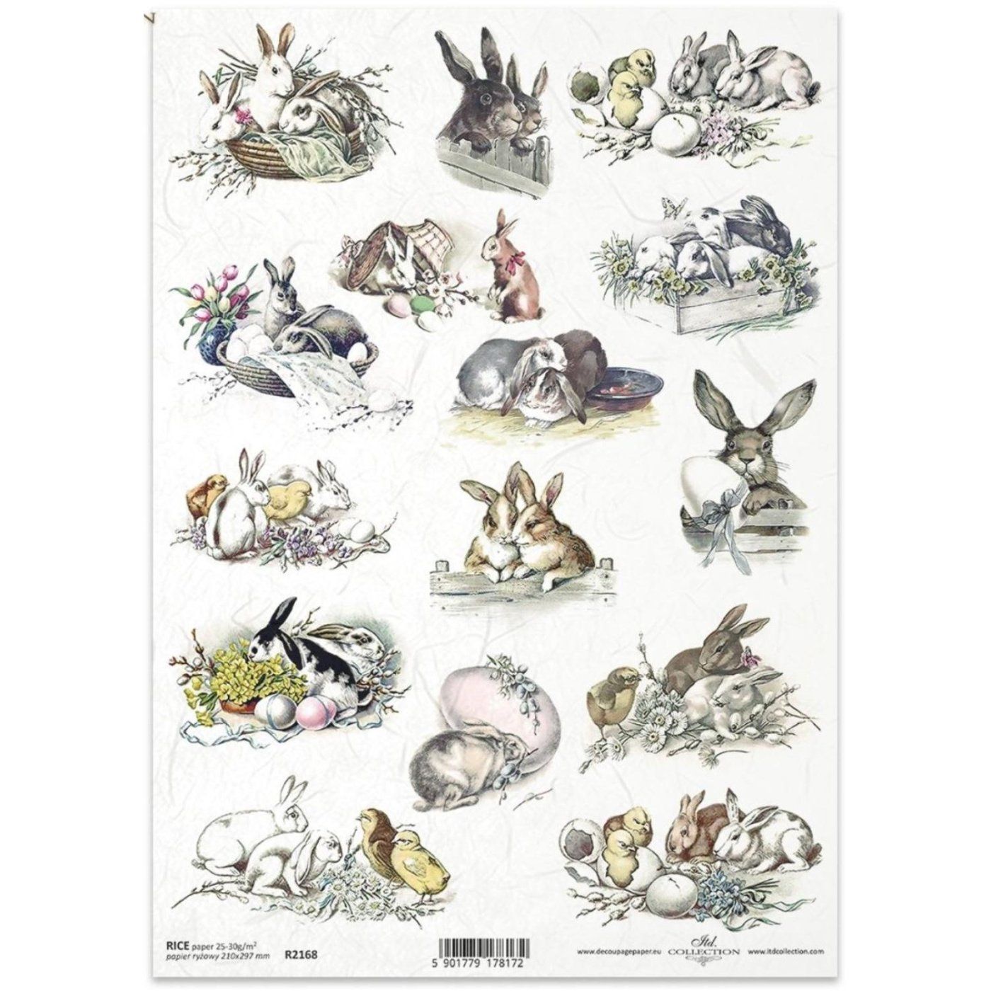 Rýžový papír na decoupage, A4, motiv velikonoční zajíci 3