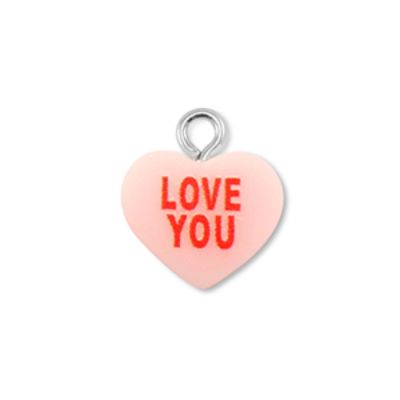 Pryskyřičný přívěsek, srdíčko "LOVE YOU" světle růžová