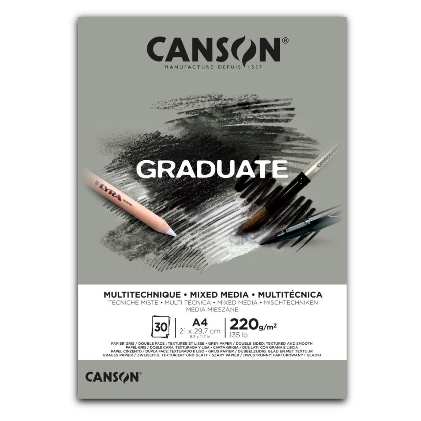 CANSON Skicák Graduate Mixed Media grey A4, 220 g, 30 listů