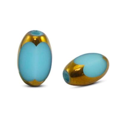 Oválný skleněný korálek 6 x 2,5 mm, 10 ks, modro-zlatý